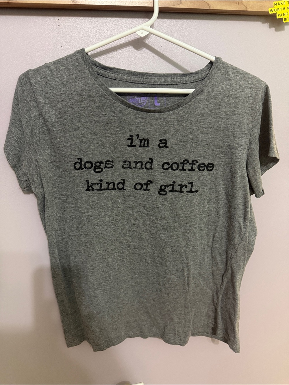 Women's Grey Graphic 'dogs and coffee' Tee